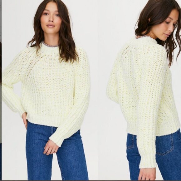 Aritzia‎ Wilfred Confetti Chunky Sweater Neon Yellow Size Medium - Picture 1 of 7